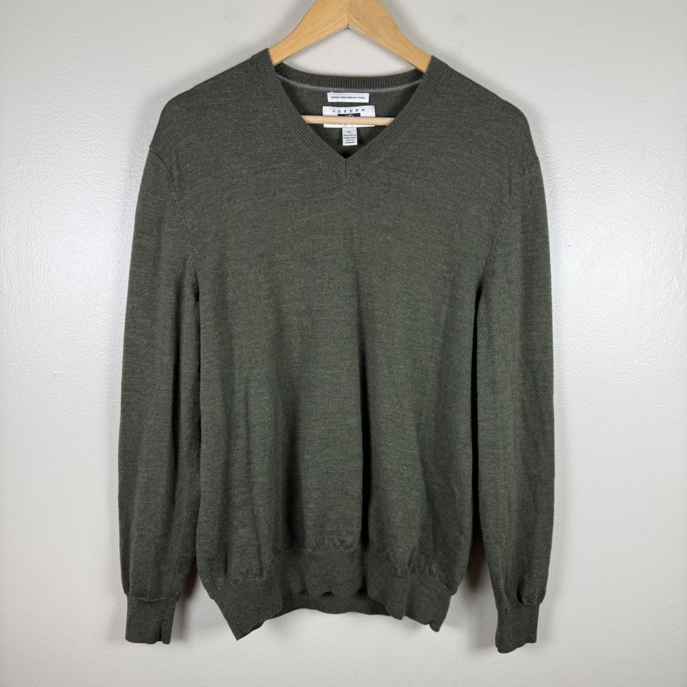 Joseph Abboud Men's XL V-Neck Sweater Olive Green Extra Fine Merino Wool Solid